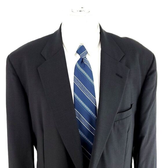 Tom James Bespoke 2 Button Blazer 46L Black Blue Black Check‎ - Picture 1 of 11